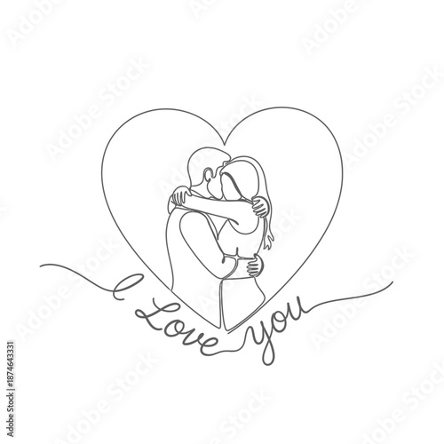 Couple embracing in a heart of love Vector, illustration