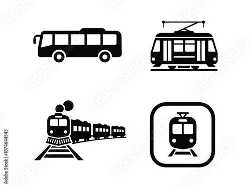 Obraz na płótnie Simple black and white icons depicting various modes of public transportation