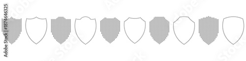 halftone dots Shield icons set. Shield shape icons. Symbol shape. Different shields collection. Police badge. Security sumbol. Protect shield flat style.eps