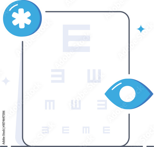 Ophthalmology vision test chart with eye icon and medical symbol Flat vector illustration
