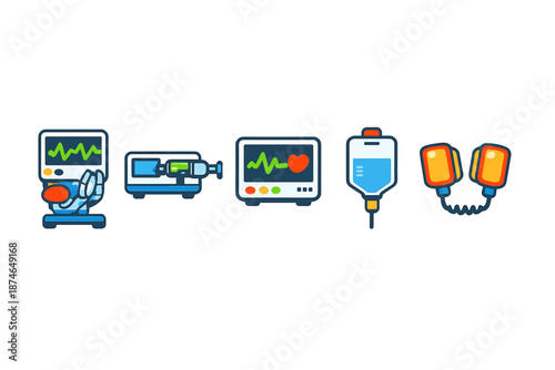 Medical Equipment Icons Collection on Dark Background