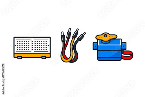 Breadboard, Jumper Wires, and Servo Motor Iconography