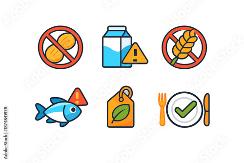 Food Allergy and Dietary Icons Set