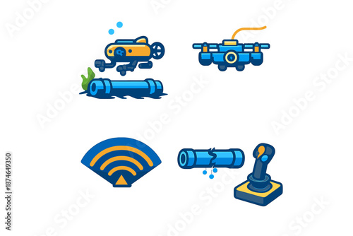 Robotics and Technology Icons with Neon Glow