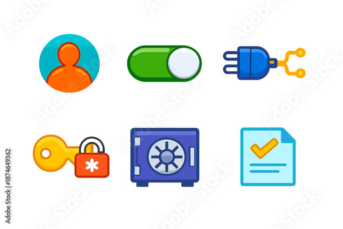 Set of colorful UI icons on a dark background