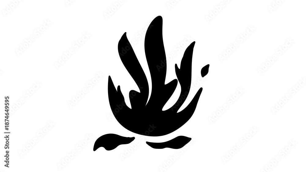 Fototapeta premium Abstract Black Fire Flame Icon on White Background, Simple Graphic Vector Illustration, Isolated Burning Design, Transparent.