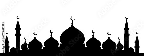 mosque silhouette skyline with masjid domes and minarets vector for Ramadan and Eid Mubarak background