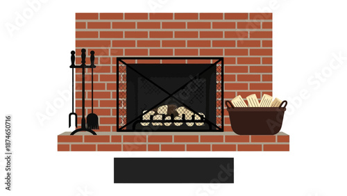 Cozy fireplace with brick mantel and wood holder - perfect for warm interiors
