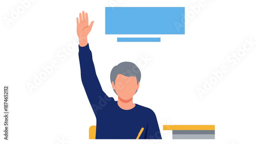 Student raising hand in class with minimalist style design