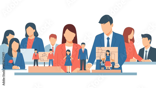 Business team concept with diverse professionals in flat modern design