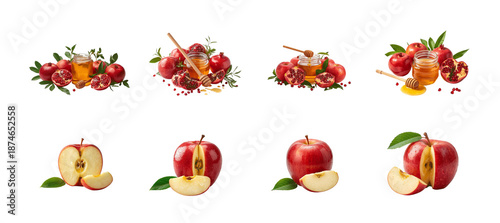Fresh apples and pomegranates with honey for a healthy snack
