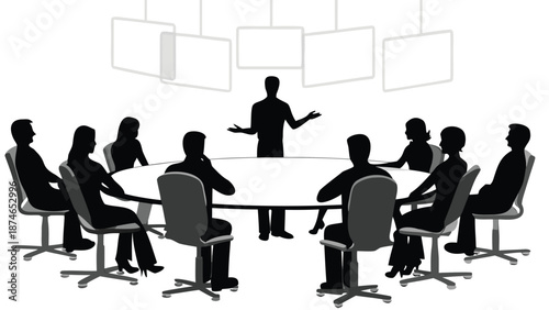 Business team meeting in modern conference room with presenter