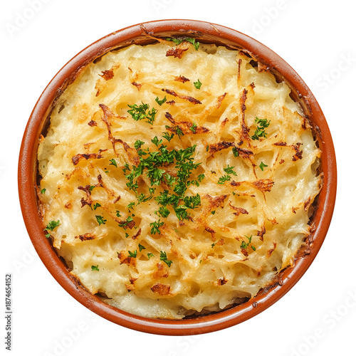 Hash Browns in dish isolated on transparent background