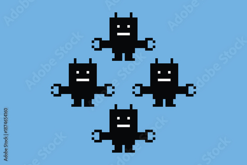 Robot robotic or ai humanoid concept business enginner automation with bot,toy,artificial intelligence,pixel,8 bit,background,cartoon.