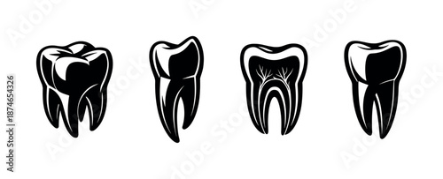 Dental care vector icons set: teeth symbols for oral health and hygiene