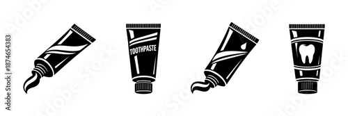 Toothpaste vector icons set: collection of black dental care, oral hygiene symbols