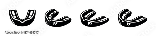 Mouthguard vector icons set for sports safety, dental protection, equipment symbols
