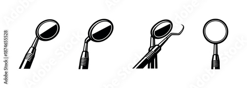 Dental tools vector icons set. solid and outline dental instruments icons