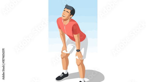 Successful jogger resting with earphones in urban setting