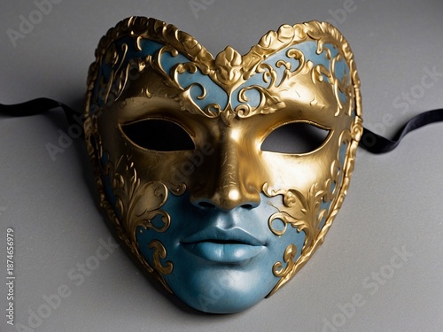 Eine venezianische Maske liegt auf dem Tisch