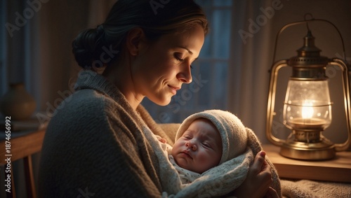 Mutter mit ihrem neugeborenen Baby in inniger Pose