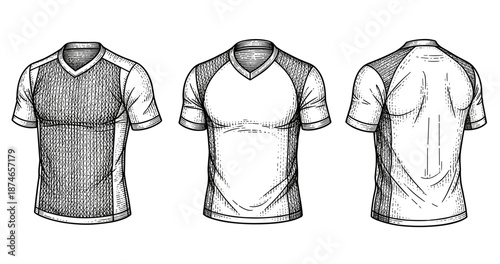 Hand-drawn sketch of short-sleeve athletic t-shirts in front and back view