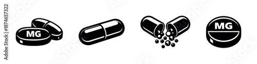 Medicine vector icons set: pills, capsules, tablets for healthcare design