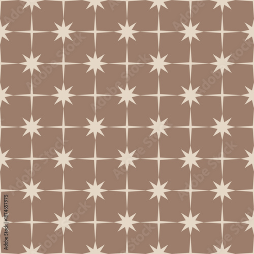 Little stars geometry line tiles seamless pattern. Beige on brown colors retro stardust shapes wallpaper, wrap texture