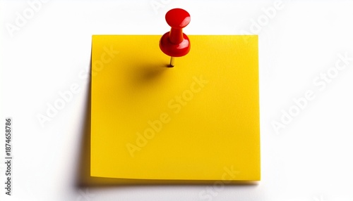 yellow sticky note with red pushpin isolated on a white background post it