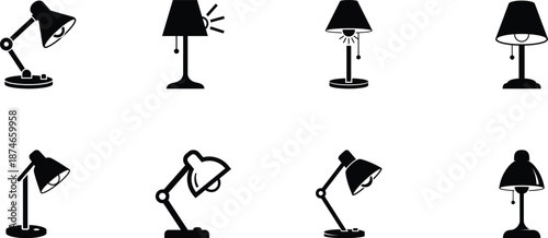 Collection of various desk lamps in different positions and styles