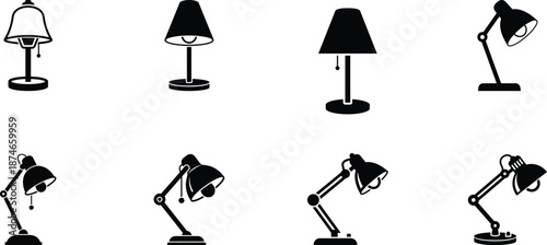 Collection of various desk lamps in different positions and styles