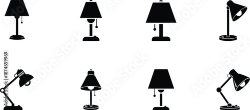 Collection of various desk lamps in different styles and positions