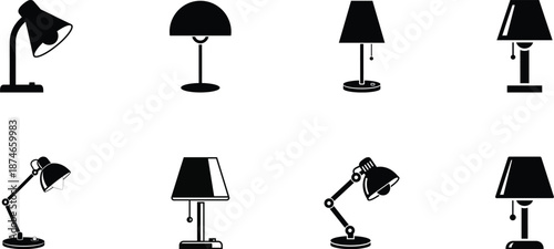 Collection of various desk lamps in different styles and positions