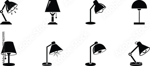 Collection of various desk lamps in different positions and angles