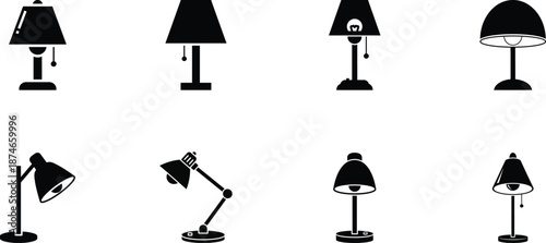 Collection of various desk lamps in different styles and positions