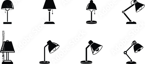 Collection of various desk lamps in different styles and positions