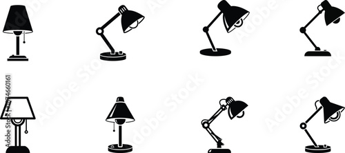 Eight different desk lamp positions silhouette illustration