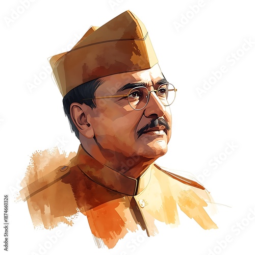 Illustrated portrait of indian freedom fighter subhas chandra bose