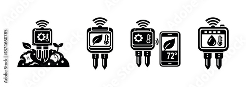 Smart farming devices vector icons set: agriculture technology, digital tools