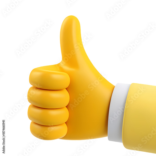 3D thumbs up hand giving approval with yellow sleeve