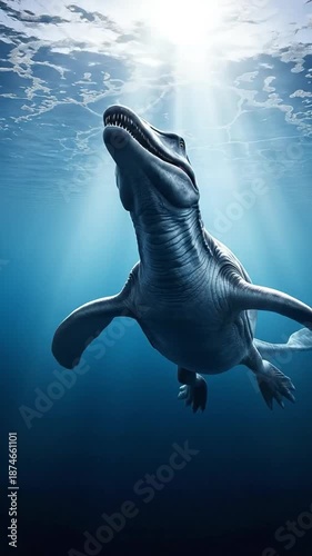 Realistic Illustration of a Marine Reptile Swimming in Deep Blue Water