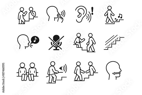 Icons awareness stairwell conversations noise mute icon reduced vector control politeness speech