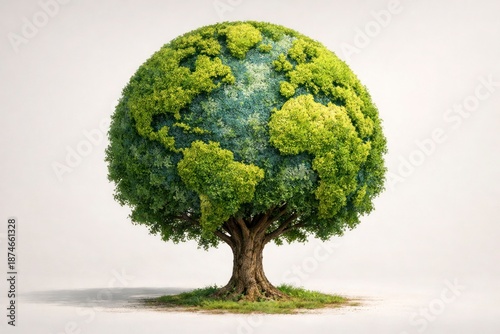 Tree with Earth-Shaped Crown – Global Sustainability Concept