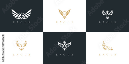 Eagle or hawk head logo collection. Eagle bird vector logo set.