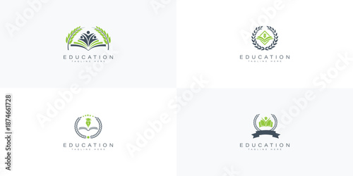 Tableau sur toile Collection of institutional education logos featuring open books, wheat stalks,