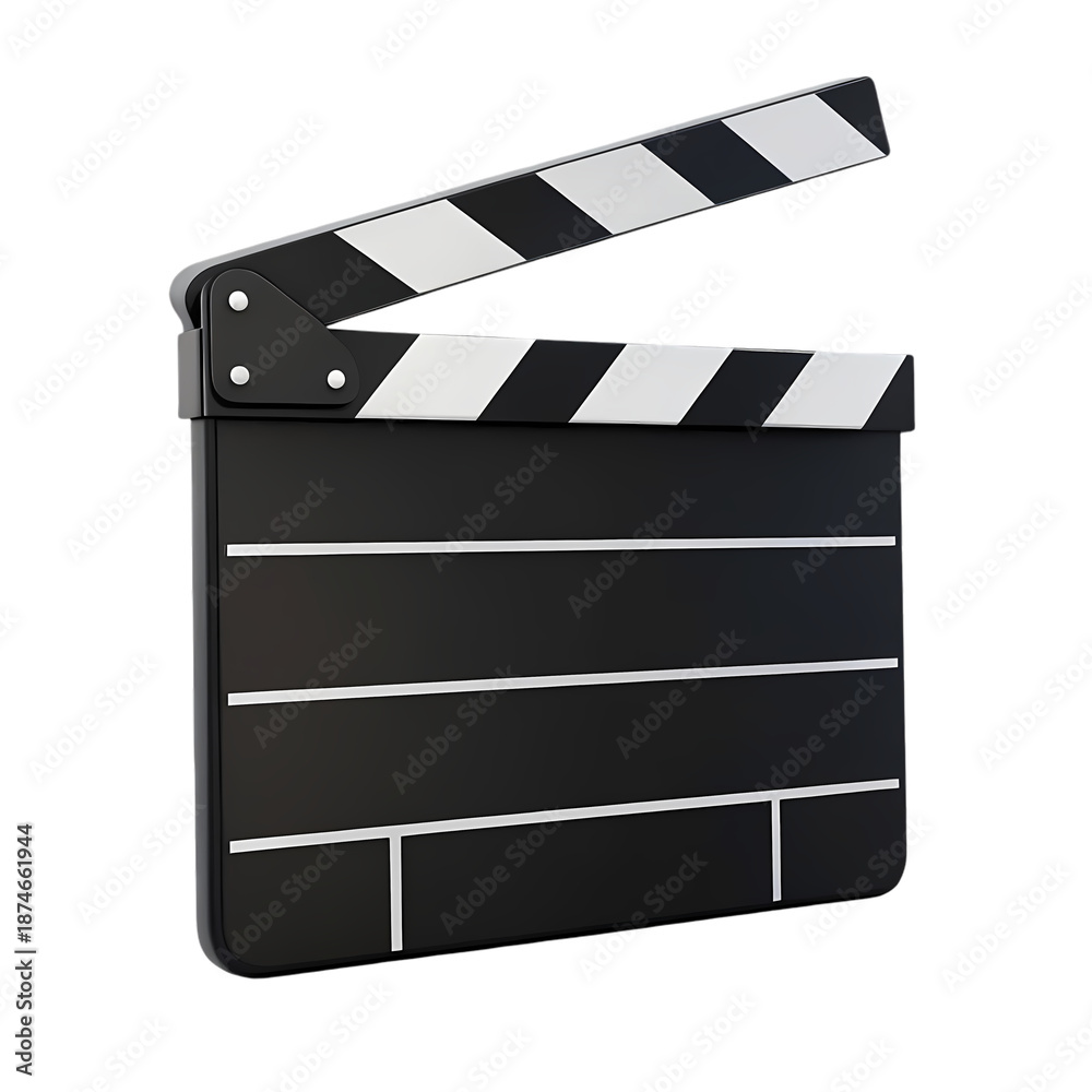 Fototapeta premium Professional film clapper board on black background for movie production