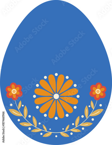 Easter egg with folk style floral elements, minimal design with copy space in retro colors