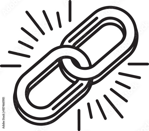 A crisp line art illustration of two interlocked chain links symbolizing connection