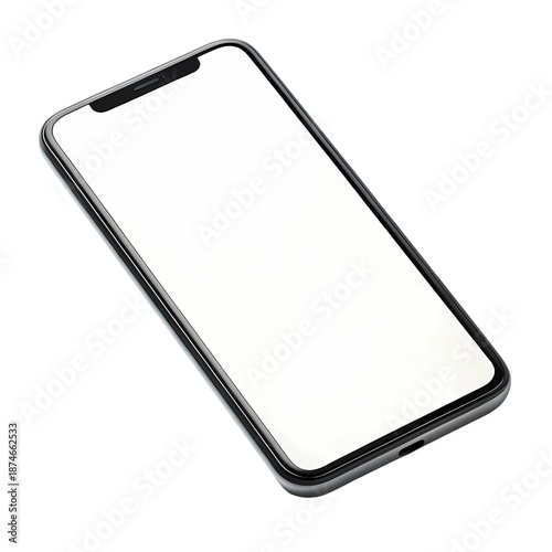 Modern smartphone with blank white screen on black background