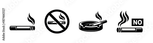 No smoking vector icons set: prohibition, ashtray, cigarette symbols